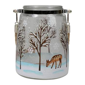 Northlight 6.25" Trees and Fawns Flameless Glass Candle Lantern