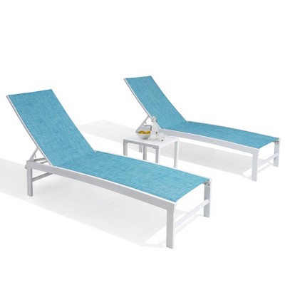 Pellebant Outdoor Aluminum Mesh Chaise Lounge Chairs and Side Table, Sun Lounger with Adjustable Backrest