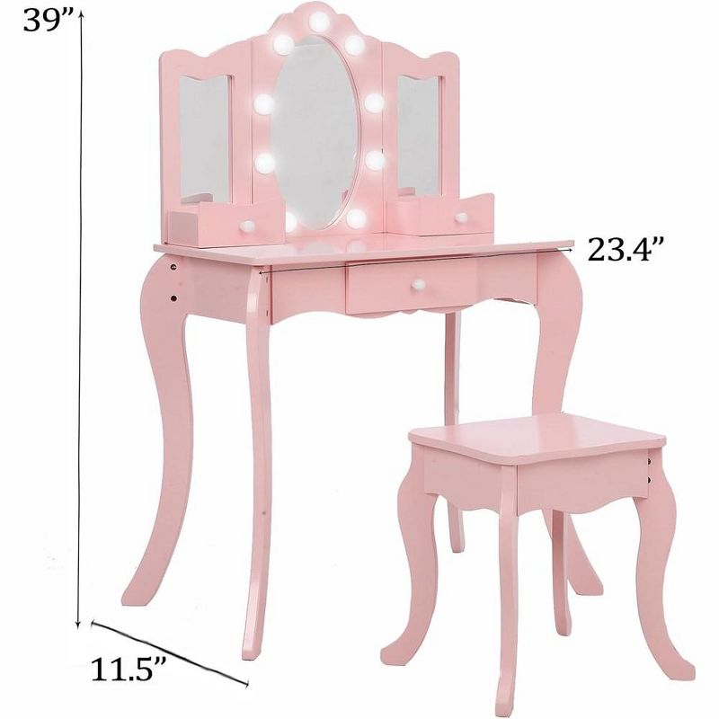 Trinity Kids Vanity, 2 in 1 Princess Makeup Desk Dressing Table with Tri-fold Mirror & Storage Shelves(Pink), 2 of 5