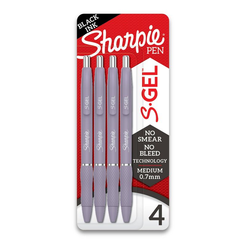 Sharpie 4pk Gel Pens Black Ink 0.7mm Medium Tip Violet Barrel, 1 of 7