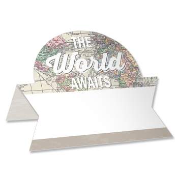 Big Dot of Happiness World Awaits - Travel Themed Party Tent Buffet Card - Table Setting Name Place Cards - Set of 24