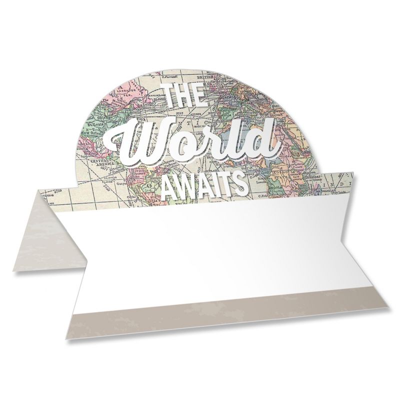 Big Dot of Happiness World Awaits - Travel Themed Party Tent Buffet Card - Table Setting Name Place Cards - Set of 24, 1 of 9