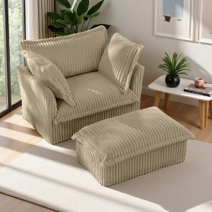 2-Piece Corduroy Armchair + Ottoman Set with Deep Seats - 1 of 4