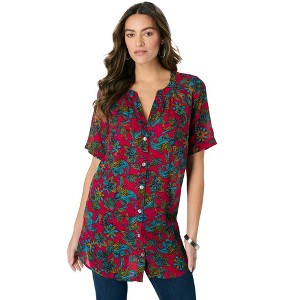 Roaman's Women's Plus Size Short Sleeve Angelina Tunic - 1 of 4