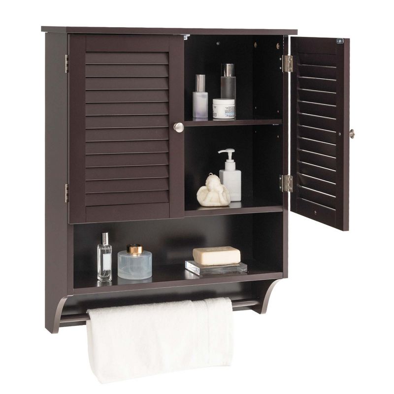 Costway Bathroom Wall Mounted Medicine Cabinet with Louvered Doors & Towel Bar Espresso/Grey/White/Black, 1 of 11