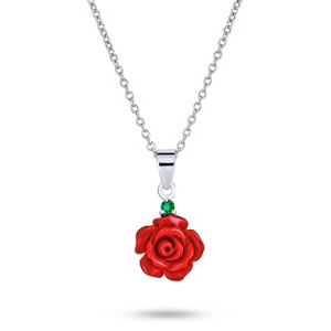 Bling Jewelry Romantic Floral 3D Flower Red Rose Pendant Necklace