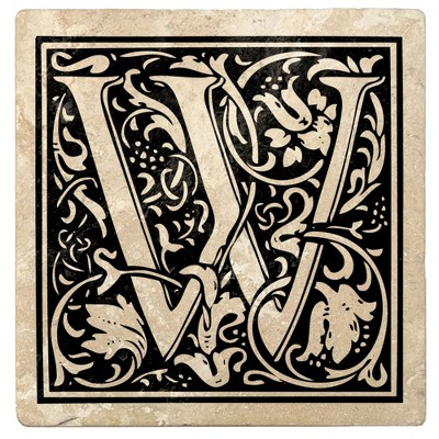 Christmas by Krebs Set of 4 Ivory and Onyx Black "W" Square Monogram Coasters 4"