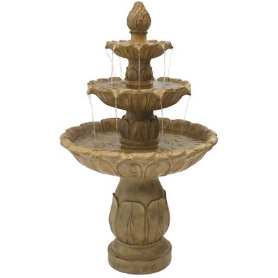 Sunnydaze 46"H Electric Polystone 3-Tier Classic Tulip Outdoor Water Fountain, Garden Stone Finish