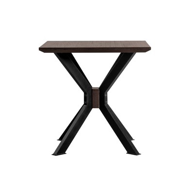 Acacia Wood and Black Metal Square End Table