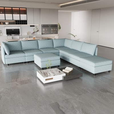 NicBex Couches for Living Room Armless Seat Loveseat Couches Chaise Longue Sofa Fabric Flexible Sofa with Storage for Small Spaces, Living Room