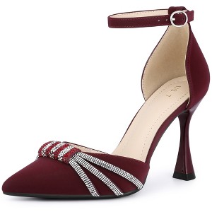 BLISSFUL STEP Women's Pointy Toe Ankle Strap Rhinestone High Heel Pumps - 1 of 3
