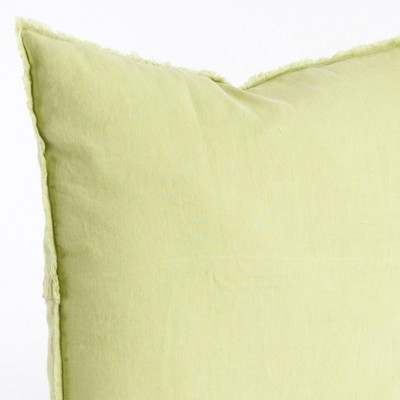 Chartreuse Linen Square Throw Pillow with Fringed Edges