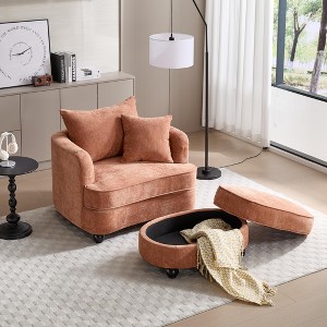 Chenille Accent Chair with Storage Ottoman, Upholstered Armchair Reaging Chair Barrel Chair - ModernLuxe - 1 of 4