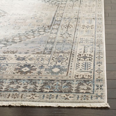 Gray and Blue Hand-Knotted Synthetic Persian Area Rug