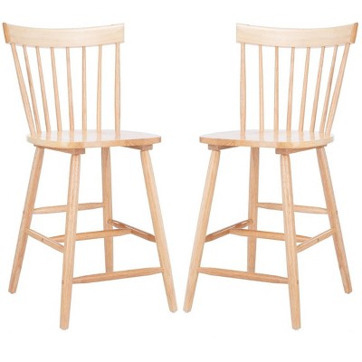 Natural Rubberwood Spindle Back Counter Stools, Set of 2