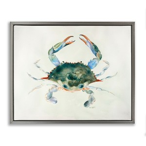Stupell Industries Blue Sea Crab Over Beige Soft Watercolors Floating Frame Canvas Art - 1 of 4