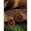 Vintage Boho Multilayered Antique Metal Flower Charm Wooden Disc Dangle Drop Earrings, Bohemian Statement Jewelry Gift for Women - 4 of 4
