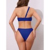 INSPIRE CHIC Women's Asymmetric One Shoulder Strap Metallic Decoration Bikini Sets, Triangle Bottom Swimwear Bathing Suits 1 Set - 3 of 4