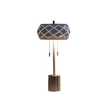 28" Legeme Mid-Century Danish 2 Light Steel Pull Chain Table Lamp Silver - Ore International