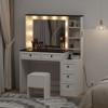 Modern Vanity Stool Set, Farmhouse Makeup Table and Stool with Lighted Mirror, Power Outlets, 6 Drawers, Cabinet, Wooden Vanity Desk for Bedroom - 2 of 4