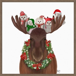 Amanti Art Christmas Moose and Christmas Owls Forward by Fab Funky Canvas Wall Art Print Framed - 1 of 4