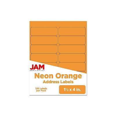 JAM Paper Address Labels 1 1/3" x 4" Neon Orange 14 Labels/Sheet 9 Sheets/Pack (359329611)