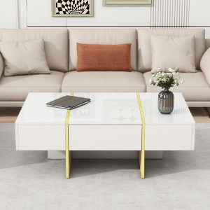 NicBex Modern High Gloss Coffee Table with Drawers and Wood Grain Legs,Center Table for Living Room,Office - 1 of 4