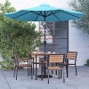 Merrick Lane Seven Piece Faux Teak Patio Dining Set Includes Table, Four Club Chairs, 9' Patio Umbrella and Base - 2 of 4