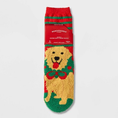 Women's Holiday Golden Retriever Cozy Crew Socks with Gift Card Holder - Wondershop™ Red 4-10
