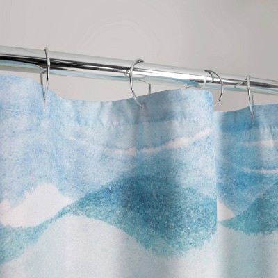 Watercolor Blue and Teal Wavy Polyester Shower Curtain