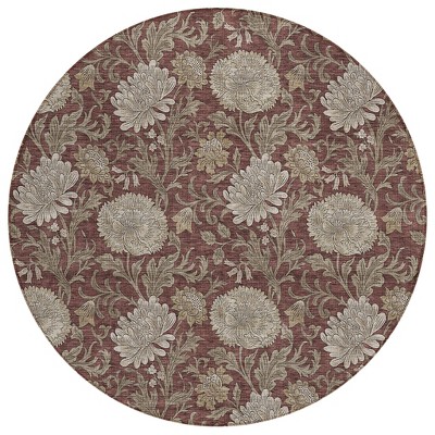 Merlot Taupe And Beige Floral Washable Indoor Outdoor Area Rug