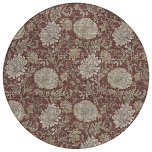Merlot Taupe And Beige Floral Washable Indoor Outdoor Area Rug - 1 of 4