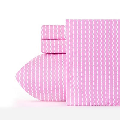 Queen Serpentine Striped Microfiber Sheet Set Light Pink - Crayola