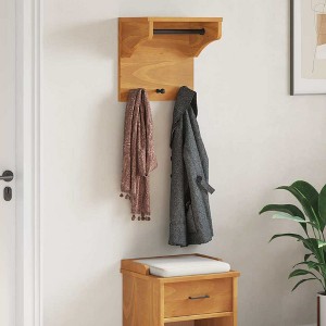 Aghana Digitals Rustic Wall-Mounted Coat Rack with 3 Hooks & Shelf, Solid Pine Wood, Varnished - 1 of 4
