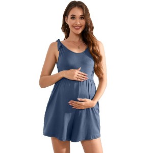 Women's Maternity Scoop Neck Rompers Casual Sleeveless Tank Jumpsuits Summer Shorts Overall with Pockets - 1 of 4