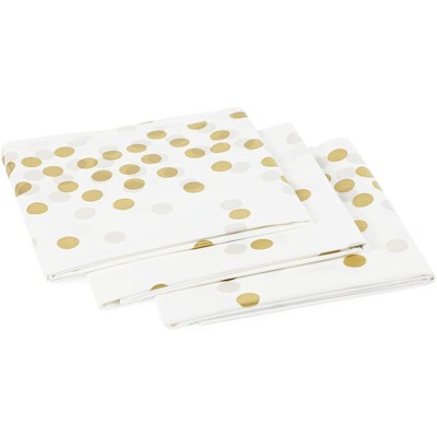 White and Gold Rectangular Plastic Tablecloth with Polka Dot Confetti
