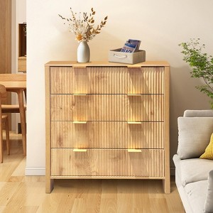 Fluted 4 Drawer Dresser, 30 Inch Modern Bedroom Dresser, Wooden Chest of Drawer with Golden Handles - 1 of 4