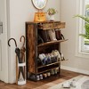 VYNXARIA Slim Shoe Cabinet with 2 Flip Drawers &1 Drawer, Narrow Wall Hidden Shoe Cabinet,Rustic Brown - 2 of 4