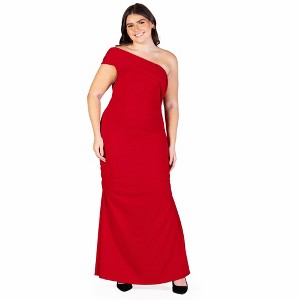 Plus Size Formal One Shoulder Rouched Mermaid Maxi Dress - 24seven Comfort Apparel™ - 1 of 4