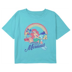 Girl's The Little Mermaid Ariel Actually I'm a Mermaid Crop T-Shirt - 1 of 3