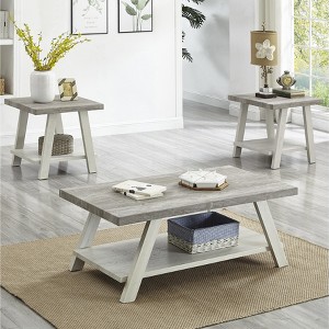 Athens Contemporary 3-Piece Wood Shelf Coffee Table Set in Weathered Gray and Beige - 1 of 1