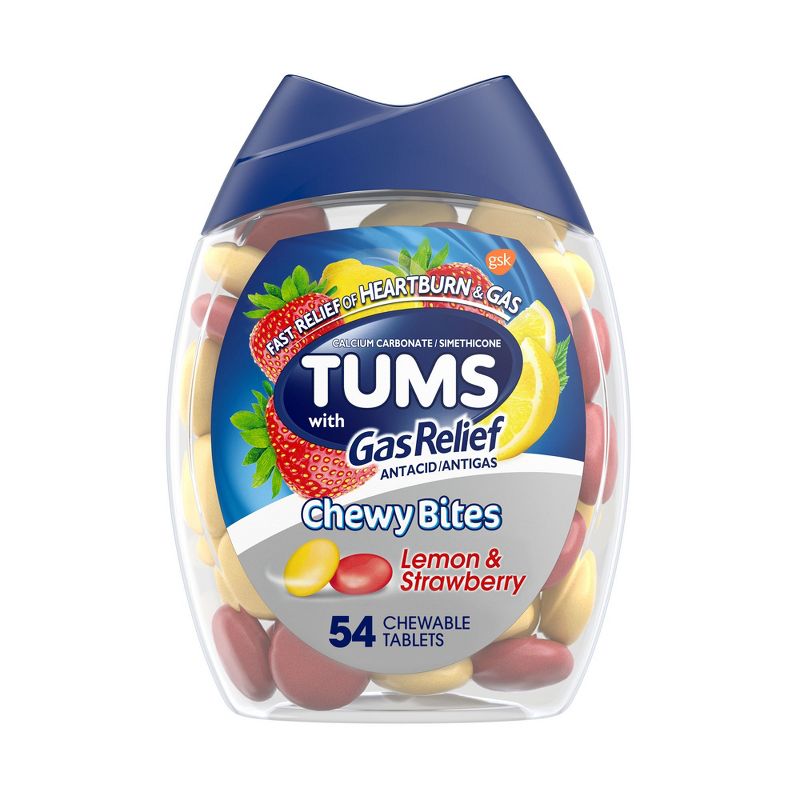 Tums Chewy Bites with Gas Relief Extra Strength Chewable Antacid for Heartburn - Lemon &#38; Strawberry - 54ct, 1 of 13