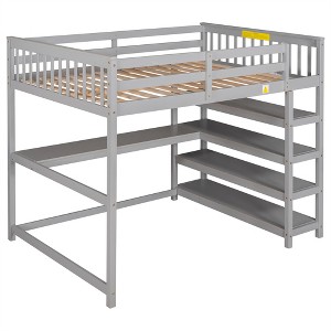 COWLOWN Full Size Loft Bed with Desk & Storage, Space Saving Study Workstation Under Bed, Solid Wood MDF Frame - 1 of 4
