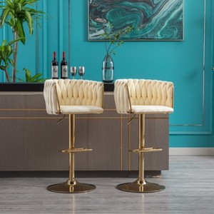 Okak Luxury Velvet Bar Stools with Chrome Footrest and Base Set of 2, Swivel Height Adjustable Barstools with Mechanical Lifting for Bars, Home - 1 of 4