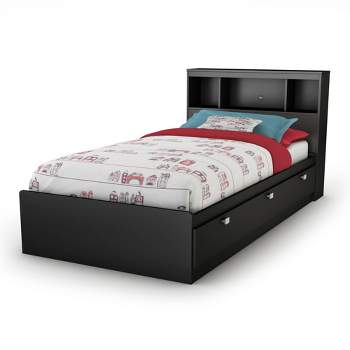 Twin Spark Storage Kids' Bed and Bookcase Headboard Set   Pure Black  - South Shore