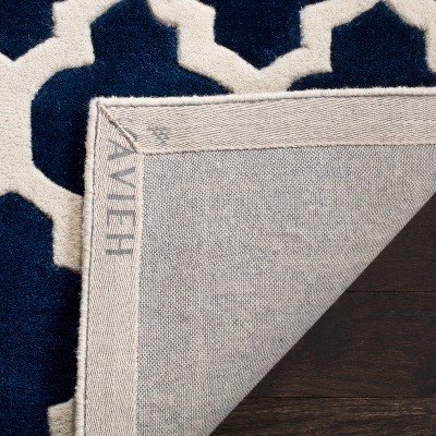 Handmade Dark Blue and Ivory Wool Square Rug, 7' x 7'