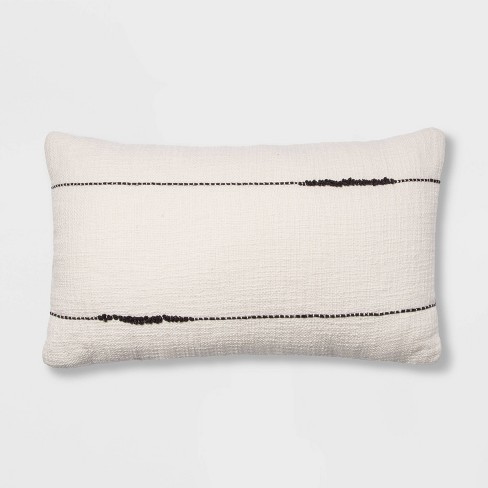 Embroidered Thin Line Lumbar Throw Pillow Black/Cream - Threshold™