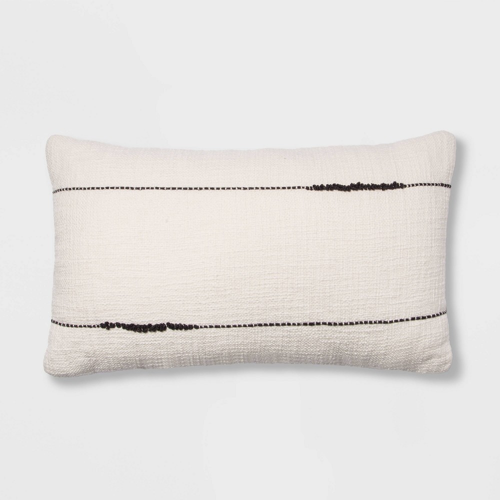 Embroidered Thin Line Lumbar Throw Pillow Black/Cream - Project 62