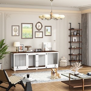 FUFU&GAGA 86.6" Dog Crate Furniture Wooden Dog Kennel with Room Divider and 2 Drawers - 1 of 4