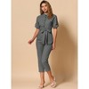 INSPIRE CHIC Women's Short Sleeve Collared Solid Color Button Down Tie Waist Cargo Jumpsuit - 3 of 4